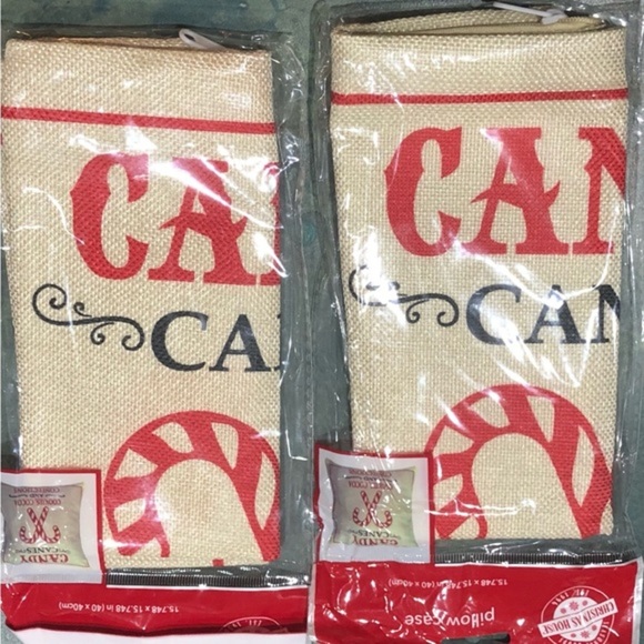 Burlap Christmas holiday candy cane red graphic print décor pillow cases new - Picture 12 of 16
